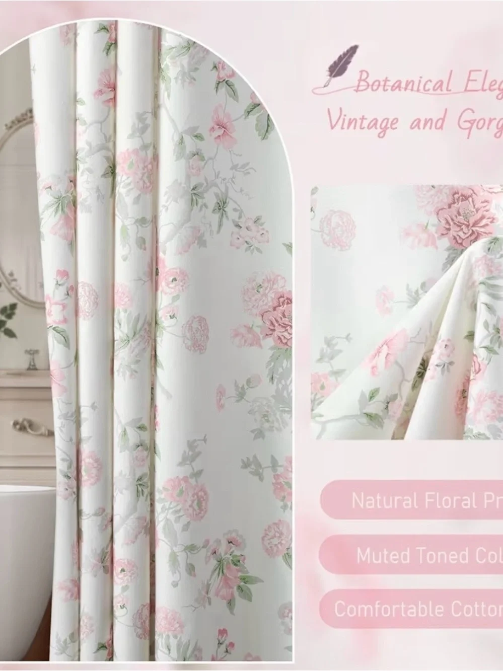 Floral Pink & Cream Shower Curtain - Classic Garden Print